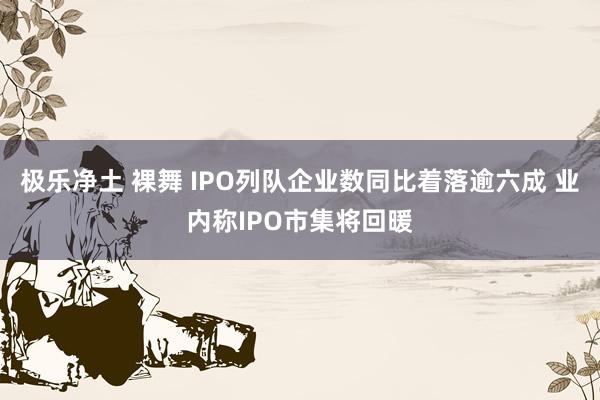 极乐净土 裸舞 IPO列队企业数同比着落逾六成 业内称IPO市集将回暖